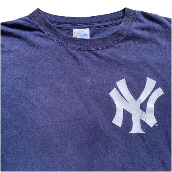 Majestic New York Yankees Jason Giambi T Shirt Jersey Y2K Baseball MLB Blue - Picture 1 of 6